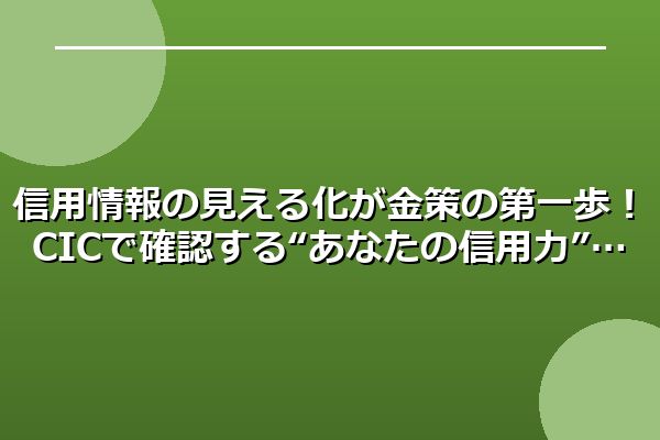 信用情報の見える化が金策の第一歩！CICで確認する“あなたの信用力”