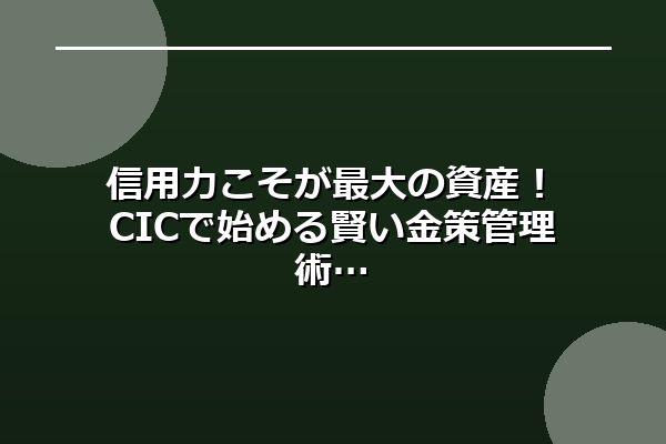 信用力こそが最大の資産！CICで始める賢い金策管理術