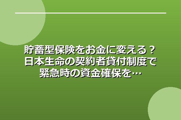 貯蓄型保険をお金に変える？日本生命の契約者貸付制度で緊急時の資金確保を